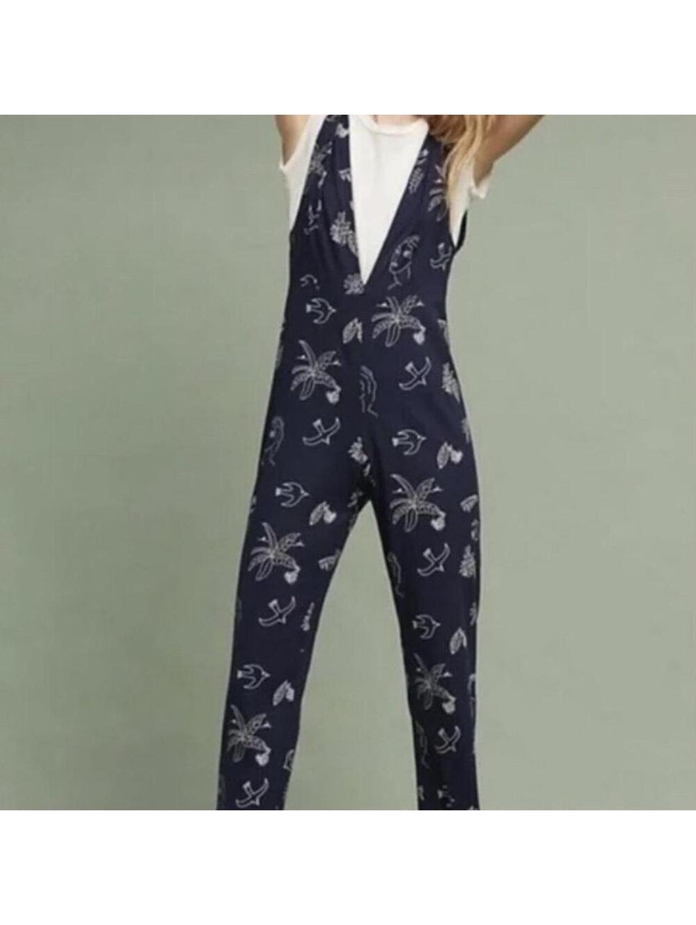 Paloma Wool x Anthropologie Navy Blue Jumpsuit with White Figure Print, XS